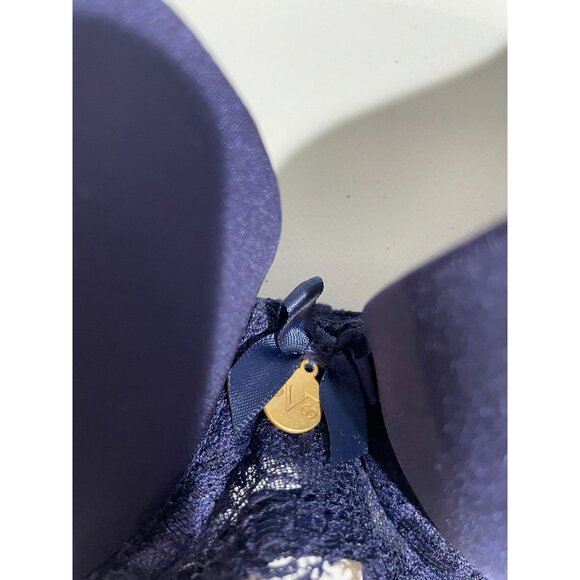 Versace 32B Navy Blue Push-Up Balconet Bra With Lace Accents And Adjustable Stra - Picture 5 of 7